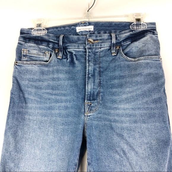 GOOD AMERICAN Good High Waist Straight Ankle Jeans Distressed Raw Hem Size 4/27 - Picture 4 of 11
